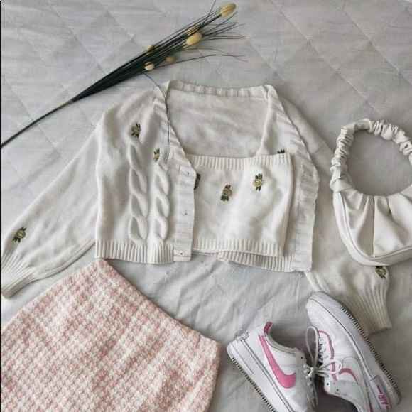 Tops - SOLD! SET: White Knit Cardigan Top with Matching Bandeau Top